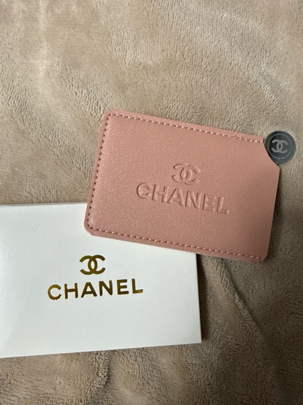 CHANEL Pink Embossed Leather Card Holder